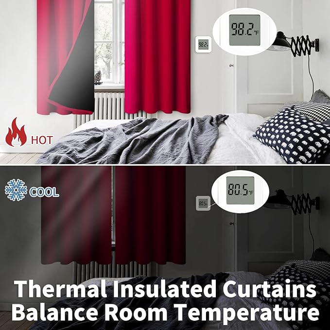 BGment Christmas Thermal Insulated 100% Blackout Curtains for Bedroom Decoration with Black Liner, Double Layer Full Room Darkening Noise Reducing Rod Pocket Curtain (52 x 84 Inch, Red, 2 Panels) - Image 4