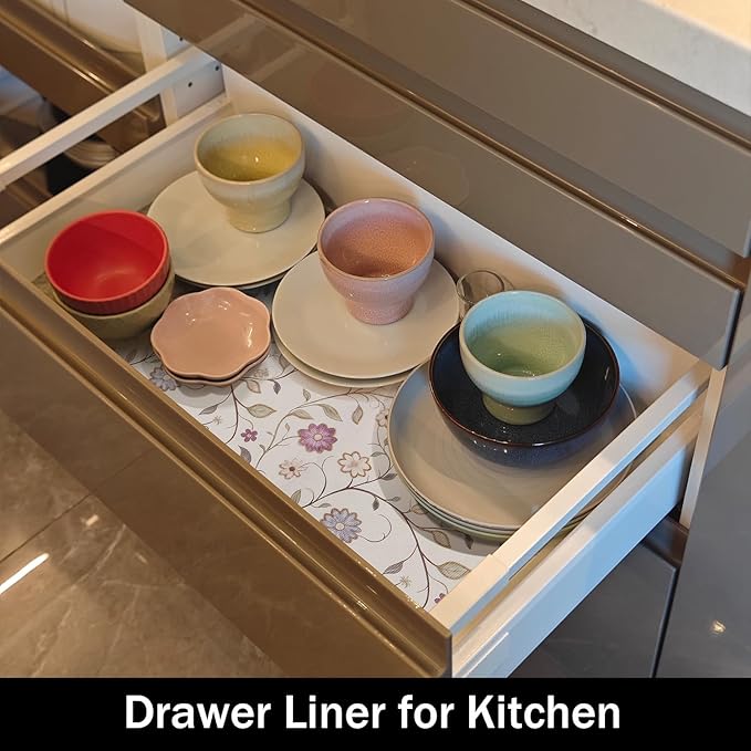 Floral Non-Slip Drawer Liner, Non-Adhesive and Strong Non-Slip Floral Shelf Cabinet Drawer Liners for Kitchen, Waterproof Cupboard Liners,Easy to Clean,12IN x 10FT - Image 4