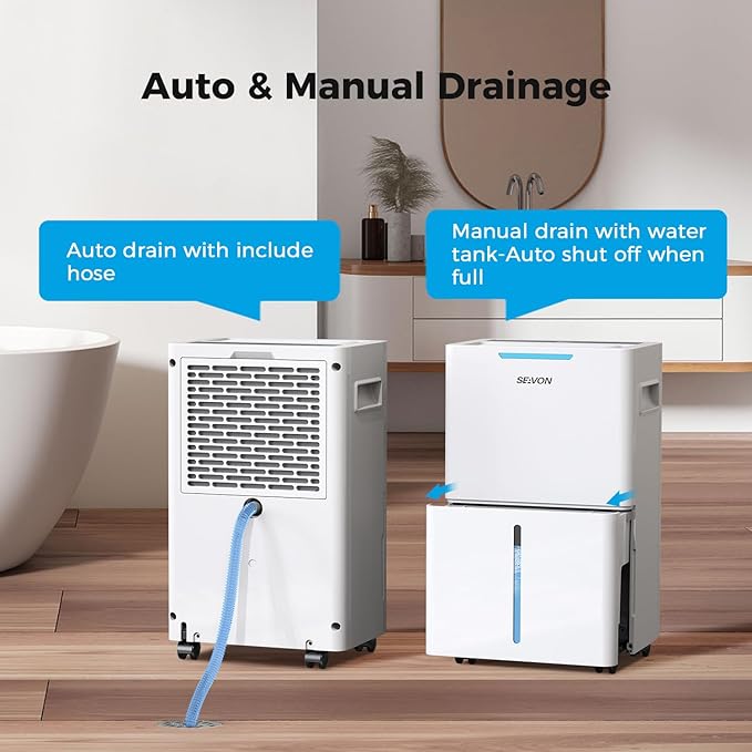 1500 Sq.ft Dehumidifier for Basement, SEAVON 21 Pint Dehumidifiers with Drain Hose for Home Large Room Bedroom Bathroom, Powerful Moisture Removal, Smart Humidity Control & Display, 24H Timer, 3 Mode - Image 5