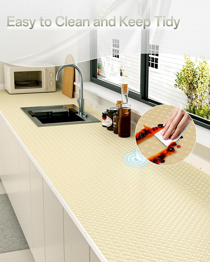 Shelf and Drawer Liner for Kitchen Cabinet, Non-Adhesive 18in x 240in Waterproof Contact Paper Refrigerator Liners Thickened Durable EVA Material Non Slip Mat for Dresser Cupboard Pantry Protector - Image 7