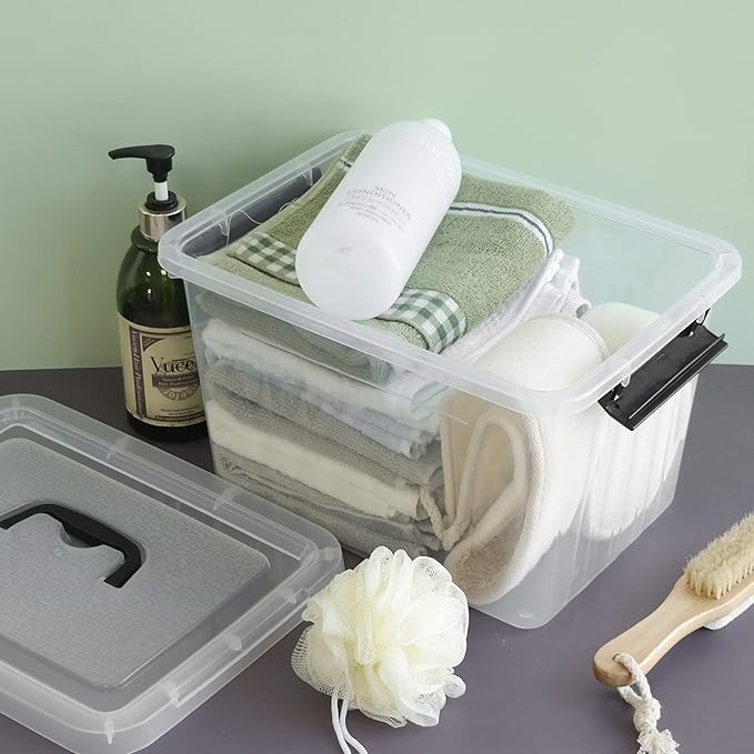 Farmoon 12 Quart Clear Storage Bin, Plastic Stackable Box/Cotainer with Lid and Black Handle - Image 6