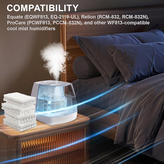 WF813 Humidifier Filter Replacement for Equate EQWF813/EQ-2119-UL, Relion RCM-832/RCM-832N, Procare PCWF813/PCCM-832N Cool Mist Humidifier Wick Filters 4 Pack - Image 7