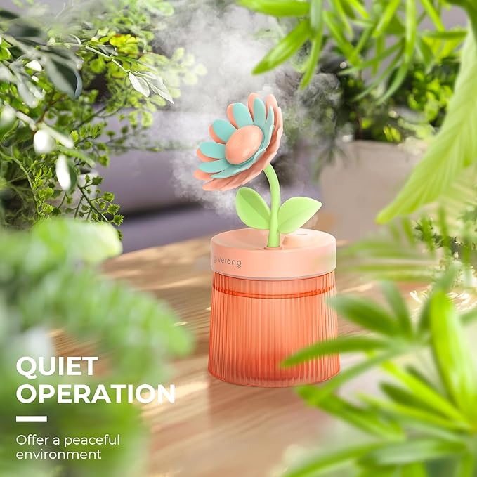 Sunflower Small Humidifier for Plant, Cool Mist Mini Humidifiers for Bedroom, Desk Personal Humidifiers with Diffuser for Indoor Office Car, Portable Humidifier for Travel - Pink 260ml - Image 6
