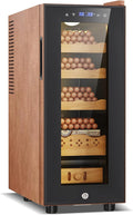 Electric Cooler Cabinet 35L with Temperature and Humidity Control, Leather Finish, Spanish Cedar Wood Shelves and Safety Lock (300 Counts Capacity), Gift for Men by FoMup