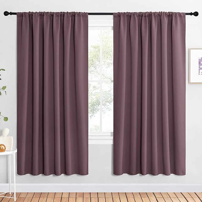 NICETOWN 2 Panels Blackout Curtains, Rod Pocket Window Curtains Room Darkning Drapes for Bedroom/Living Room, Thermal Insulated Solid Draperies for Home Office/Study, 62 by 72-Inch, Dry Rose by NICETOWN