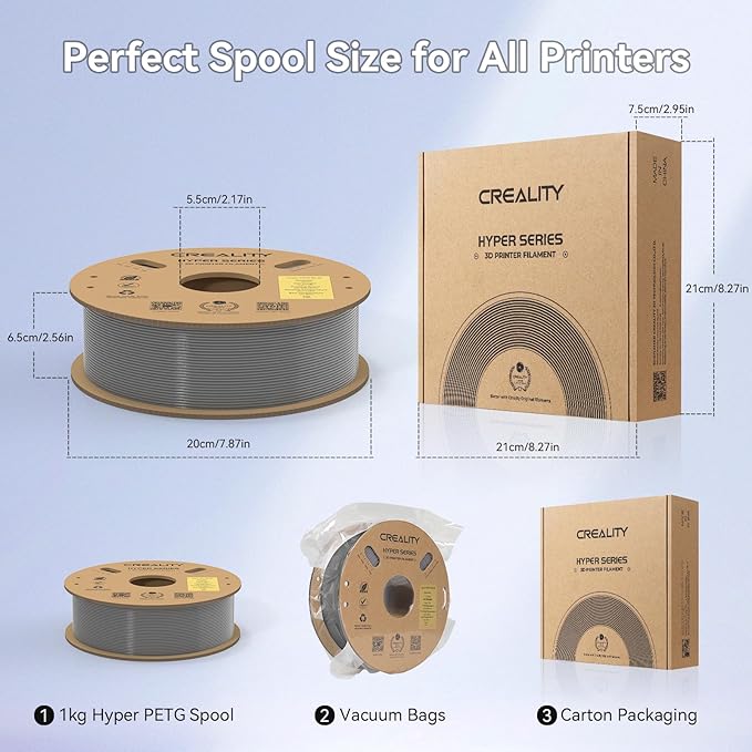 Official Creality Hyper PETG Filament 1.75mm, High Speed 600mm/s 3D Printer Filament PETG, 1kg(2.2lbs)/Spool, Dimensional Accuracy ± 0.05 mm (Gray) - Image 7