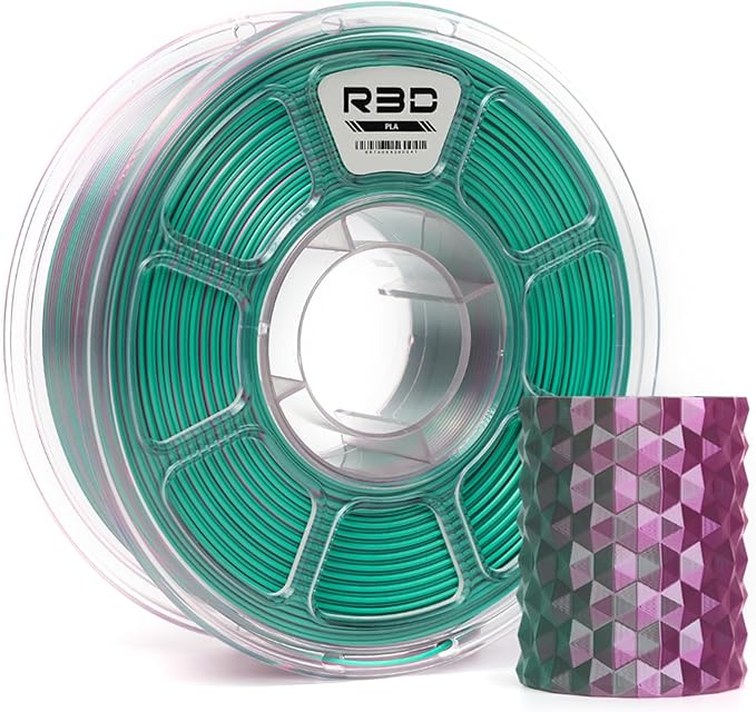R3D Dual Color Silk PLA Filament, Co-Extrusion 3D Printer Filament 1.75mm, 30-370 mm/s High Speed PLA, Dimensional Accuracy +/- 0.02 mm, 1KG Plastic Spool (Silk Rose Red-Jade) by R3D