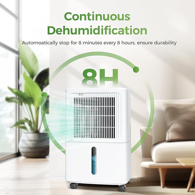2,500 Sq Ft Home Dehumidifier with Drain Hose, 55 OZ Water Tank, 24 Hr Timer, 34 Pints High Efficiency Compressor for Basement, Bedrooms, Bathrooms and Laundry Rooms - Image 8