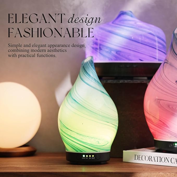 Porseme 150ml Essential Oil Diffuser Glass Color Changing Aroma Air Diffusers Aromatherapy Ultrasonic Cool Mist Humidifier 6 Running Hours Waterless Auto-Off for Sleeping Yoga Office Spa (Blue Ink) - Image 4