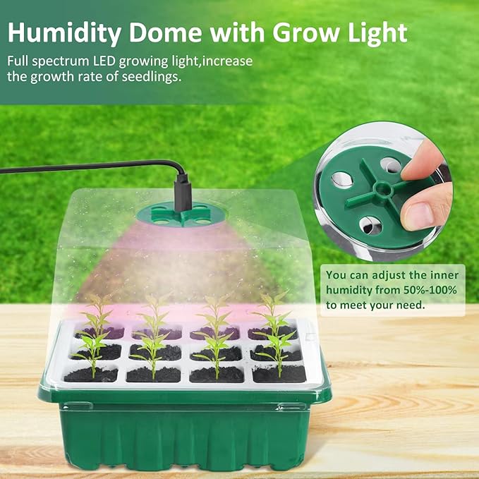 5 Packs Seed Starter Tray with Grow Light, Reusable Pop-Out Seed Starter Kit, 60 Cells With Humidity Domes, Indoor Gardening Plant Germination Trays for Seeds - Image 4