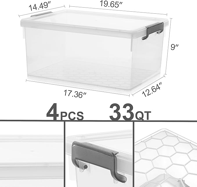 Citylife 33 Qt. Plastic Storage Bins with Lids Large Stackable Storage Containers for Organizing Clear Durable Storage Box, 4 Pack - Image 6