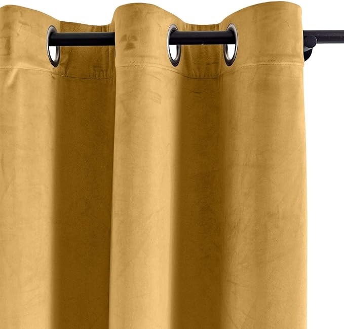 ChadMade Blackout Lined Premium Velvet Curtain Wheat 50Wx108L Inch (1 Panel), Eyelet Grommet for Livingroom Bedroom Theater Studio, Leon Collection - Image 2