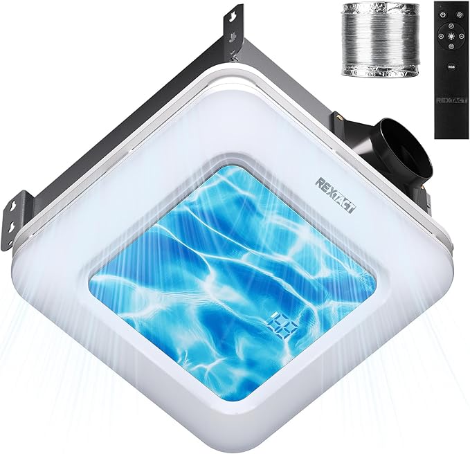 Bathroom Fan with Humidity Sensor,230 CFM 1.0 Sone Bathroom Exhaust Fan with Light,Ventilation and Exhaust Fan with Remote Control and Timer Function,Ripple Texture by RexTact