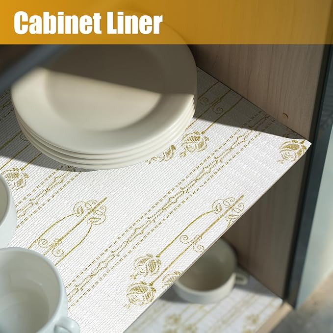 Drawer and Shelf Liner for Kitchen Cabinets Non-Adhesive Drawer Liners Floral Shelf Liners for Kitchen Non-Slip Cabinet Liner Strong Grip Waterproof Liners Easy to Clean 12IN × 16.4FT - Image 6