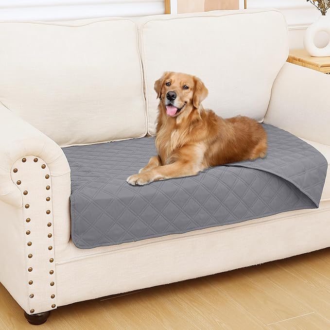Smiry Waterproof Dog Bed Cover Pet Blanket, Soft Washable Dog Blanket for Furniture Bed Couch Sofa Reversible, Checkered (30"x53", Grey/Grey) by Smiry