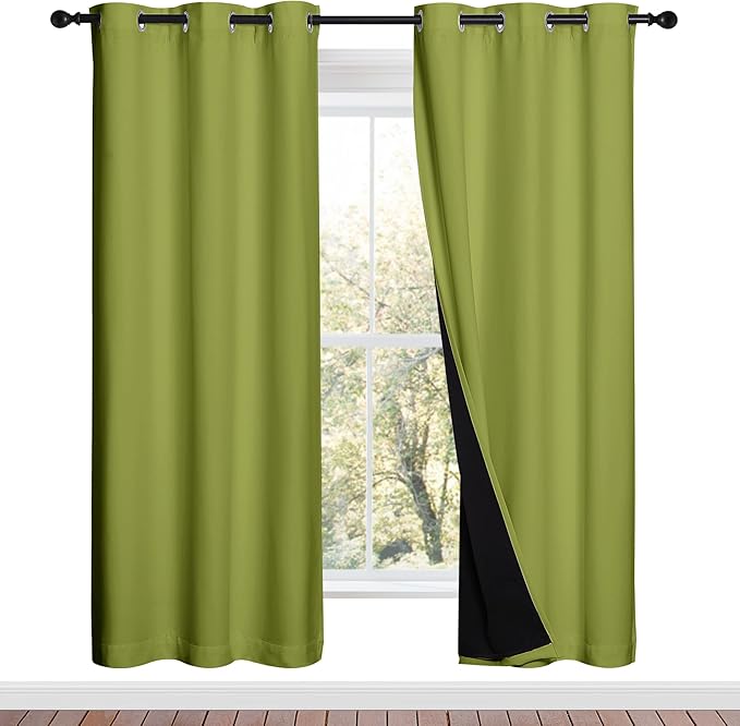 NICETOWN Full Shade Curtain Panels, 37" Wide x 70" Long, Fresh Green, Pair of Thermal Insulated & Energy Efficiency Blackout Drapes for Living Room, Lined Silky Performance Window Dressing by NICETOWN