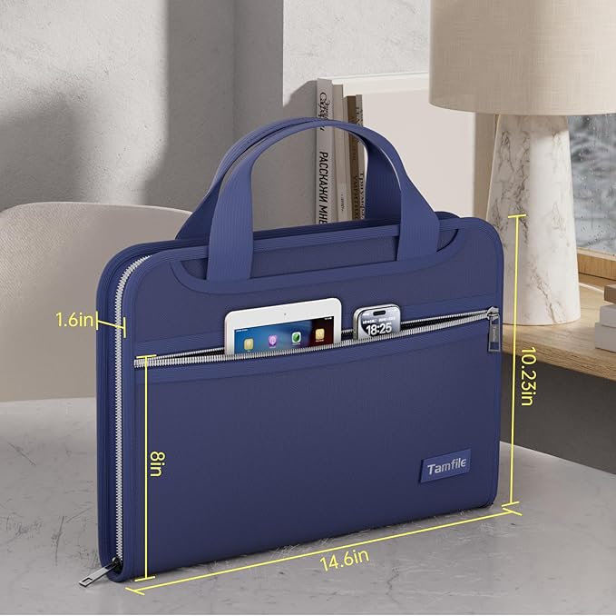 Tamfile Fireproof Accordion File Organizer with Handle, 13 Pocket Expanding File Folder with Zipper & Labels, File Folder with Multi-Pockets Paper Organizer Folder for Letter A4 Files, Blue - Image 3