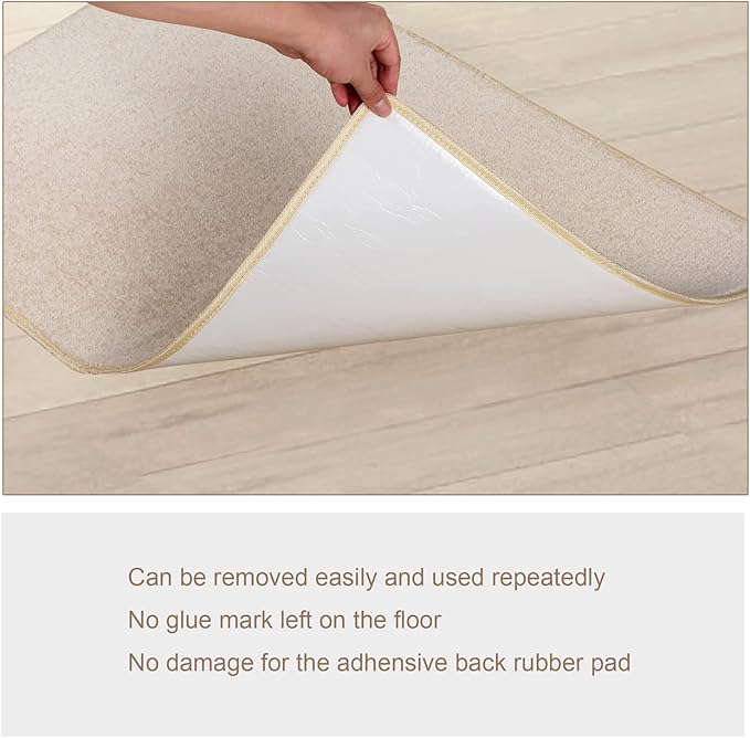 PURE ERA Carpet Stair Tread Landing Mat Tape Free Self Adhesive Non Slip Skid Resistant Indoor Doormat Area Rug Floor Mat for Kitchen Bathroom Workstations Washable 2' X 3' (Light Beige) - Image 5