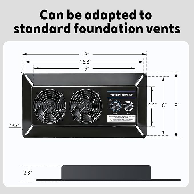 220 CFM Crawlspace Vent Fan, With Humidistat, Crawlspace Fans, For Moisture Reduction, Radon Mitigation, Freeze Protection, Ideal for Basement, Attic, Crawl Space Fan Vent(Air Out) - Image 5