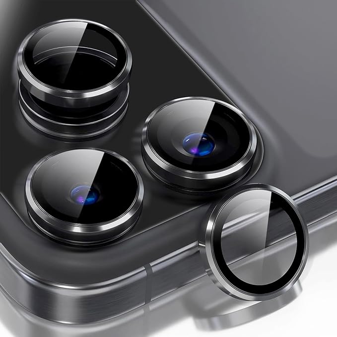 2 Pack Camera Lens Protector for iPhone 17 Pro Max/17 Pro 2025,9H Tempered Glass Scratch Resistant Metal Ring Camera Cover,Case Friendly Camera Screen Protector Accessories,Black by AFENGBOX