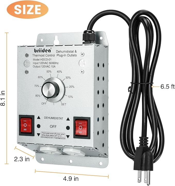 Crawl Space Humidistat Controller, Briidea Dehumidistat and Thermostat Control with 2 Plug in Outlets, Ideal for Basements Attics Garages, Reduce the Crawl Space Humidity Level - Image 5