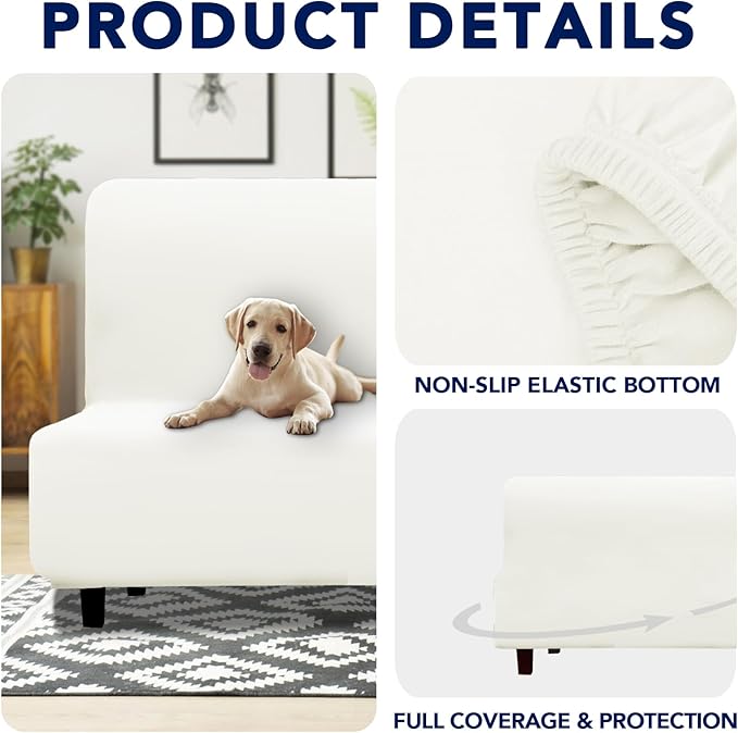 PureFit 100% Dual Waterproof Futon Cover, Waterproof Couch Cover for Futon - Stretch Non Slip Fleece Sofa Covers Washable, Leakproof Furniture Protector for Kids, Pets, Dog (Futon, Beige) - Image 4