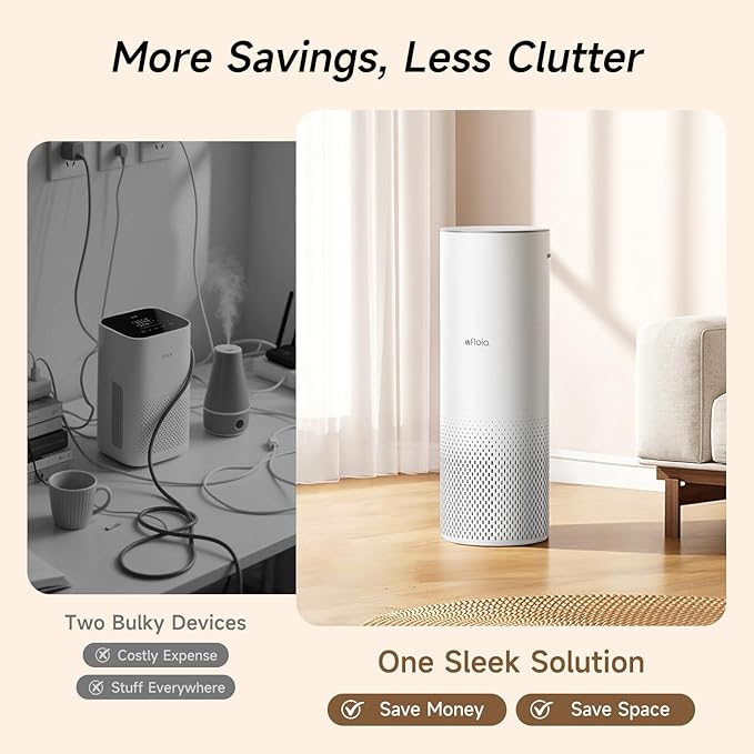 Afloia Humidifier and Air Purifier in One, Air Purifier and Evaporative Humidifier Combo for Home, 24dB Quiet Air Cleaner Remove Pets Dust Dander Hair Allergy Pollen Smoke Smell for Room - Image 7