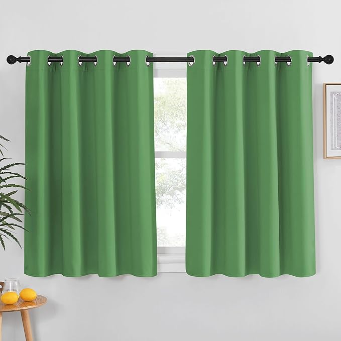 NICETOWN Kitchen Short Blackout Curtain and Drape - Thermal Insulated Solid Grommet Blackout Panel for Patio Bedroom Living Room (Single Panel, 52 inches by 45 inches, Froest Green) by NICETOWN
