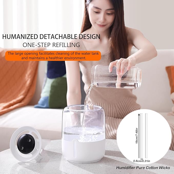 Humidifiers for Bedroom-Cold Mist Humidifier with Double Nozzle,3 Gear and Night Light,Easy to Fill & Clean,Quiet Cool Mist Air Humidifier for Plants, Office,Bedroom and Home Baby Nursery (White) - Image 7