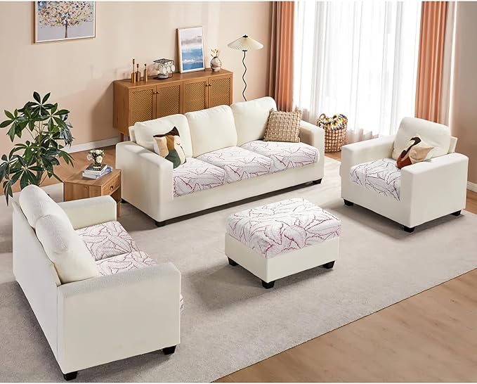 Fuloon Seat Cushion Covers, Stretch Couch Slipcovers Sofa Cushion Protective Solid Chair Slipcovers Washable Suitable for Armchair Loveseat Sofa 2 PC Red - Image 7