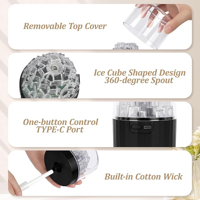 Portable Mist Humidifier with Colorful Light Auto-Off USB Desktop Personal Humidifiers 2 Cool Spray Modes 300ml for Bedroom Office Car Travel Black - Image 4