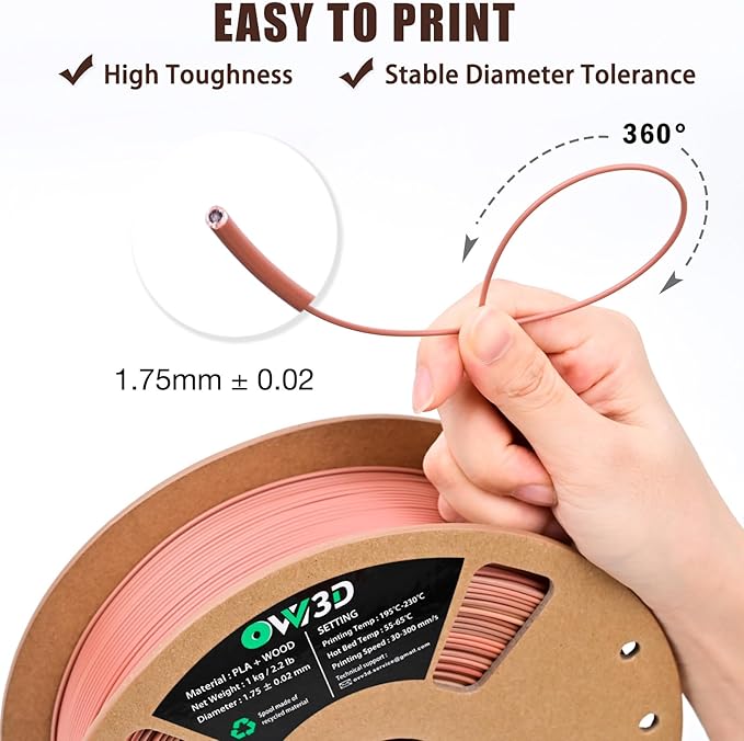 OVV3D PLA Filament Wood PLA, 3D Printer Filament Gradient Multicolor Wood PLA Filament 1.75mm +/- 0.02mm 1kg(2.2lbs) Add 20% Real WoodFiber - Image 5