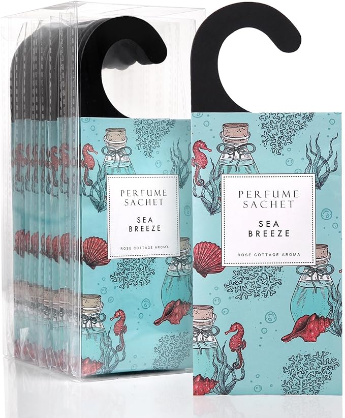 ROSE COTTAGE Large 12 Packs Sea Breeze Hanging Closet Deodorizer Air Freshener Long Lasting Scented Sachets Smell Goods for House by ROSECOTTAGE