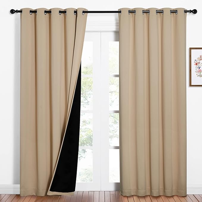 NICETOWN Living Room Completely Shaded Draperies, Privacy Protection & Noise Reducing Ring Top Drapes, Black Lined Insulated Window Treatment Curtain Panels(Biscotti Beige, 2 Pieces, W62 x L84) by NICETOWN