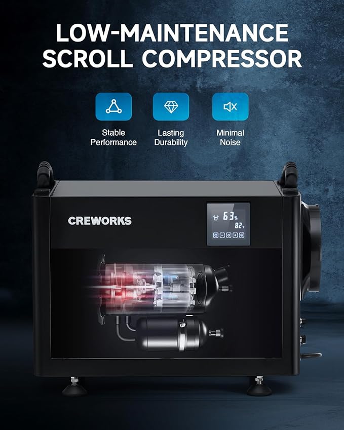 CREWORKS 130 PPD Crawl Space Dehumidifier, Commercial Dehumidifier for Basement with Built-in Drain Hose, Crawl Space Dehumidification with Auto Defrost & Detachable Display Panel - Image 7