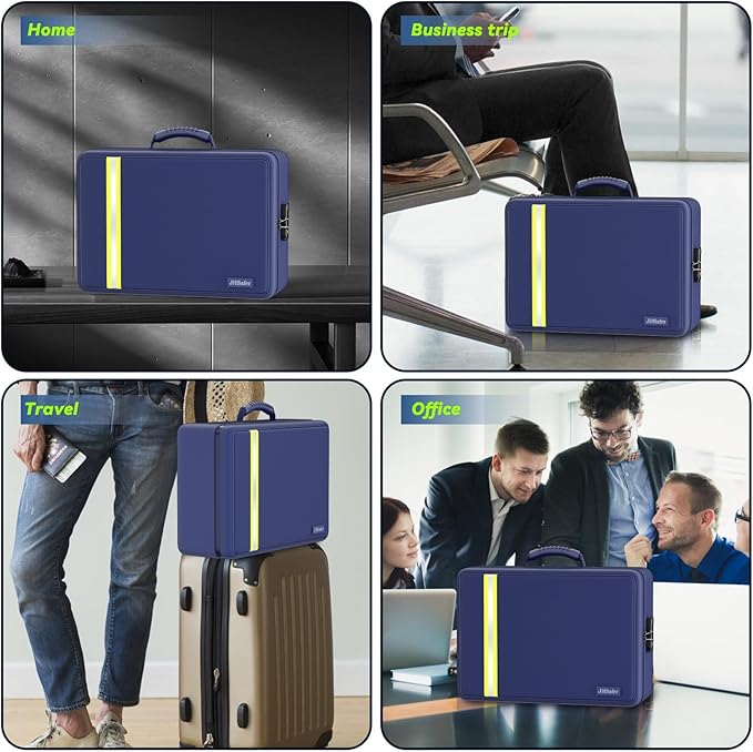 Fireproof Document Bag, Insulated Large Document Box with Lock, Important Document Organizer with Waterproof Zipper Home Office for Letter/A4 Files (Blue&13 Pockets-Transparent, 17 x 12 x 5.3 inch) - Image 6