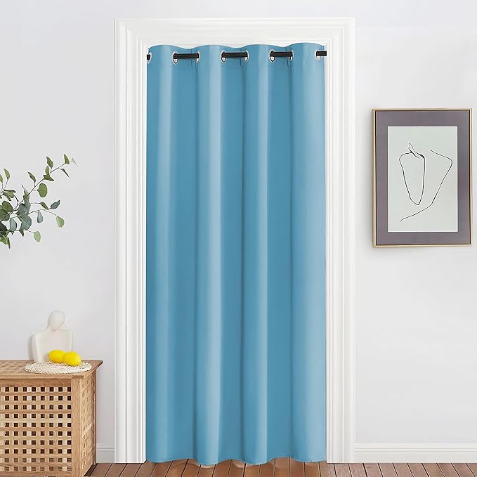 NICETOWN Blackout Doorway Curtain Drape 78 inch Long - Grommet Noise Reducing Thermal Insulated Solid Modern Window Treatments for Bedroom Closet (1 Panel, 52 x 78 Inch, Teal Blue) by NICETOWN