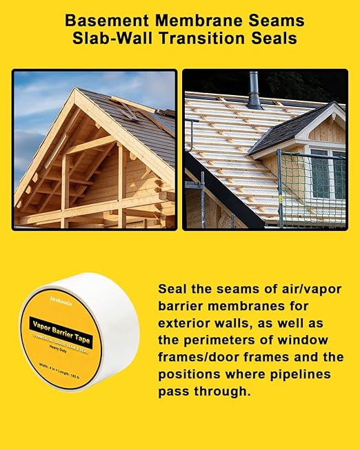 Crawl Space Vapor Barrier Tape - 4 inch x 180Ft Roll Strength Seal for Polyethylene Moisture Barriers & Insulation Tape, White Seam Tape - Image 6