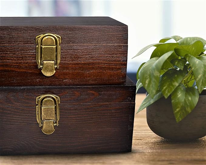 Wood Boxes Wooden Storage Box Treasure Chest Memory Hobby Preservation Rustic Decorative Archival Organizer with Latch Lock for Jewelry Keepsake Gadget Trinkets Letter Cash Tea Photo 2 Pack - Image 6