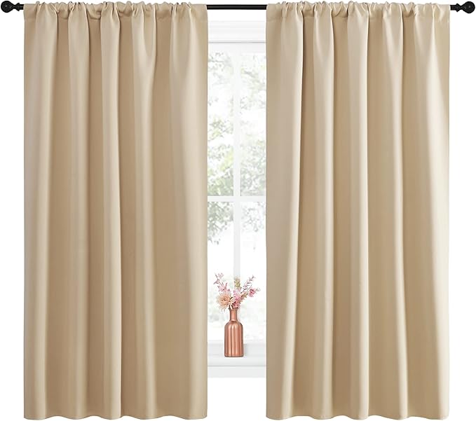NICETOWN Room Darkening Curtains for Bedroom - Home Decoration Privacy Protection Thermal Insulated Solid Drapes/Draperies for Kitchen Window (Biscotti Beige, Set of 2, 52 x 63 inches) - Image 2