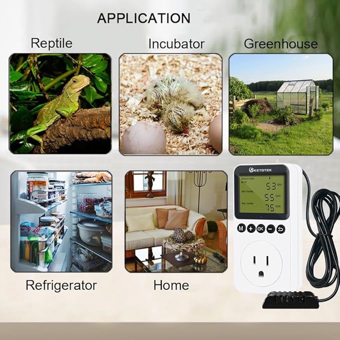 KETOTEK Digital Humidity Controller Outlet Plug with Sensor Probe, 120V Humidistat Controller Plug for Reptile Mushroom Greenhouse, Humidity Switch Outlet - Image 7