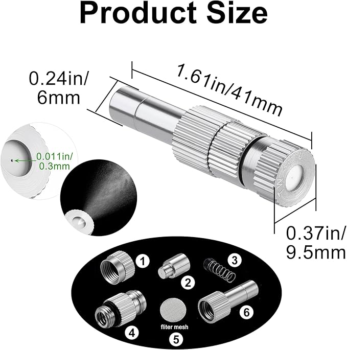 Mornajina 30 Pcs Brass Misting Nozzles Mister Replacement Nozzles with Filter Mesh Fit 1/4" Water Misting Nozzle Tees, 0.012"/0.3mm Orifice Misting System Heads Sprayer for Outdoor Cooling System - Image 2