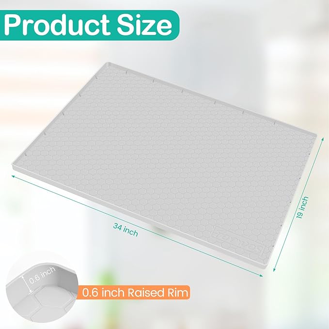Waterproof Under Sink Mat 34" x 19", Silicone Cabinet Liner, Rubber Protector for Kitchen and Bathroom, Keeps Cabinets Clean, Dry, and Organized (Light Grey) - Image 2