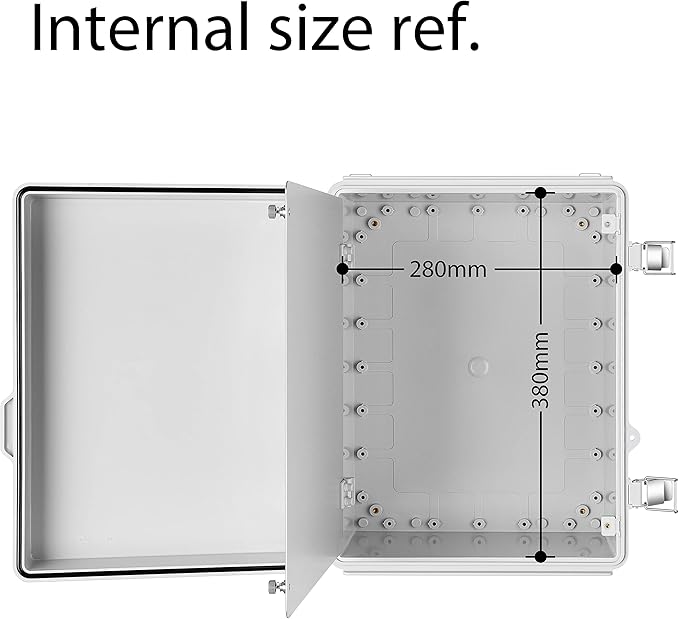 Junction Box, IP67 Waterproof Plastic Enclosure for Electrical Project, Hinged Grey Cover, Includes Mounting Plate and Wall Bracket (Grey Cover with Inner Door, 16.1"x12.2"x7.1") - Image 4