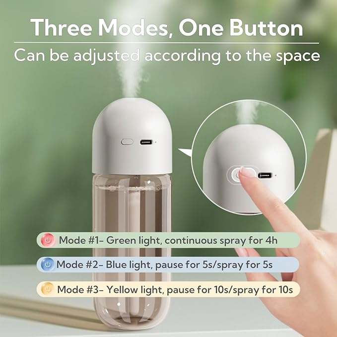 Portable Small Humidifier Dual Nozzle - Large Cool Mist Humidifiers Double Spray Ports, Water Shortage Protection, Ultra-Quiet, Mini Humidifier for Bedroom Plants Office Car Travel (P05) - Image 3