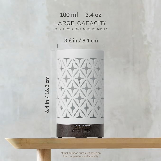 Earnest Living Essential Oil Diffuser for Home White Ceramic 100ml Aromatherapy Diffuser with 4 Timers 7 Night Lights and Auto Off Function (no Beep!) for Essential Oils Version 2 - Image 5