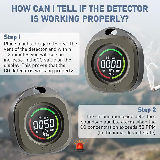 Portable Carbon Monoxide Detectors for Travel 3-in-1 Square Carbon Monoxide Monitor with 43 Detection Holes, RV CO Detector Alarm Temp/Humidity Sensor for Home, Camping & Travel Tent Car - Image 8