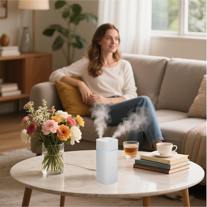 ​​JORMEY Mini Portable Humidifiers-Quiet Cool Mist Humidifier with Soft LED Ring, 600ml Desktop Humidifier, Easy to Fill and Clean for Home, Office or Bedroom, Compact & Stylish - Image 2