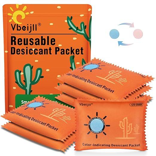 120 Gram (6 Pack) Color-Indicating Desiccant Packs for Storage, Rechargeable Silica Gel Packets, Moisture Absorbers for Storage Bins, 3D Filaments, Cars, Safe, Electronics, Toolboxes by Vbeijll