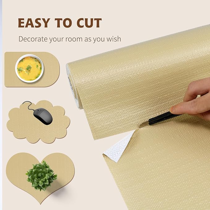 Shelf Liners for Kitchen Cabinets 12in x 20FT, Non Adhesive Drawer Liner Pure Beige Thickened Shelf Liner Non-Slip Easy to Clean for Tool Box Refrigerator with Knife and Tape Measure - Image 7